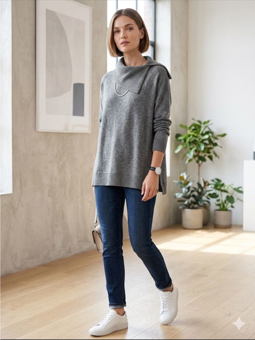 Democracy Cozy Grey Cowl-Neck Women's Sweater